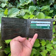 Real GREEN OLIVE Ostrich Leg's Leather Men's Bifold Wallet Card Money Clip, RFID