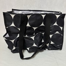 Thirty One Organizing Utility Tote 15 x 10 x 6 Pockets Black White Dots Circles