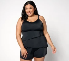 Denim & Co. Women's Swimsuit Sz 16 Beach Asymmetrical Tankini with Black A634798