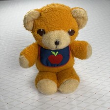 Fisher Price Freddy Teddy Bear 1975 11  orange Plush w/Squeaker  Apple Bib Vntg