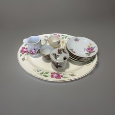Mix Floral Porcelain Tea Set White Pink Green Gold Platter Cups Saucers Creamer