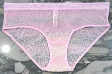 NEW Victoria Secret Velvet Flocked Hearts Mesh Logo Hiphugger Pink - XL or XXL
