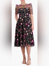 NEW ELIZA J Embroidered Illusion Neck Cocktail fit & flare Midi Dress sz. 2