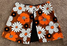Vintage 60s Skort Shorts Orange MOD Groovy Floral Boho Cotton Mini Sz M