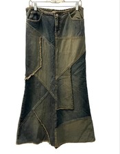 Vintage Billy Blues Patchwork Denim Maxi Skirt Size 8 Y2K Frayed Boho Grunge