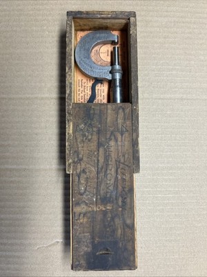 Vintage Lufkin micrometer caliper in wooden box