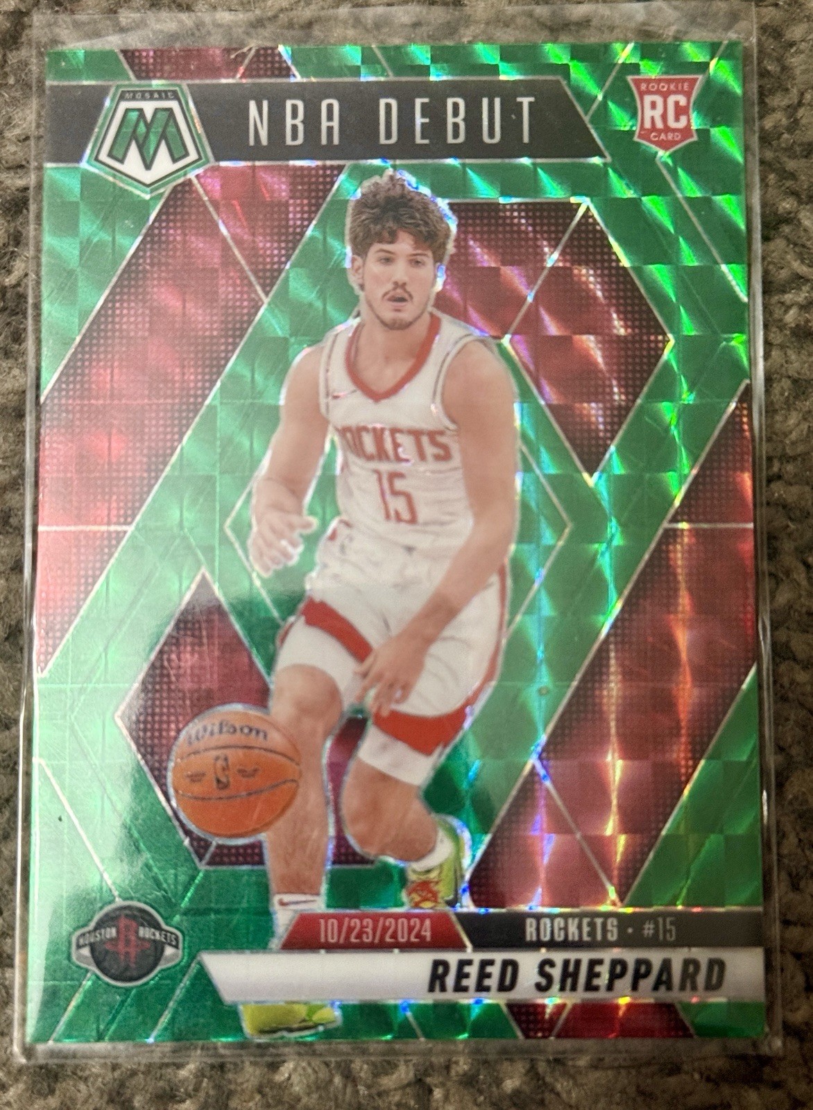 2024-25 Panini Mosaic - NBA Debut Reed Sheppard #252 Green Mosaic Prizm (RC)