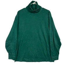 LL Bean Turtle Neck Long Sleeve Shirt Men’s Large Green Mock Base Layer COTTON