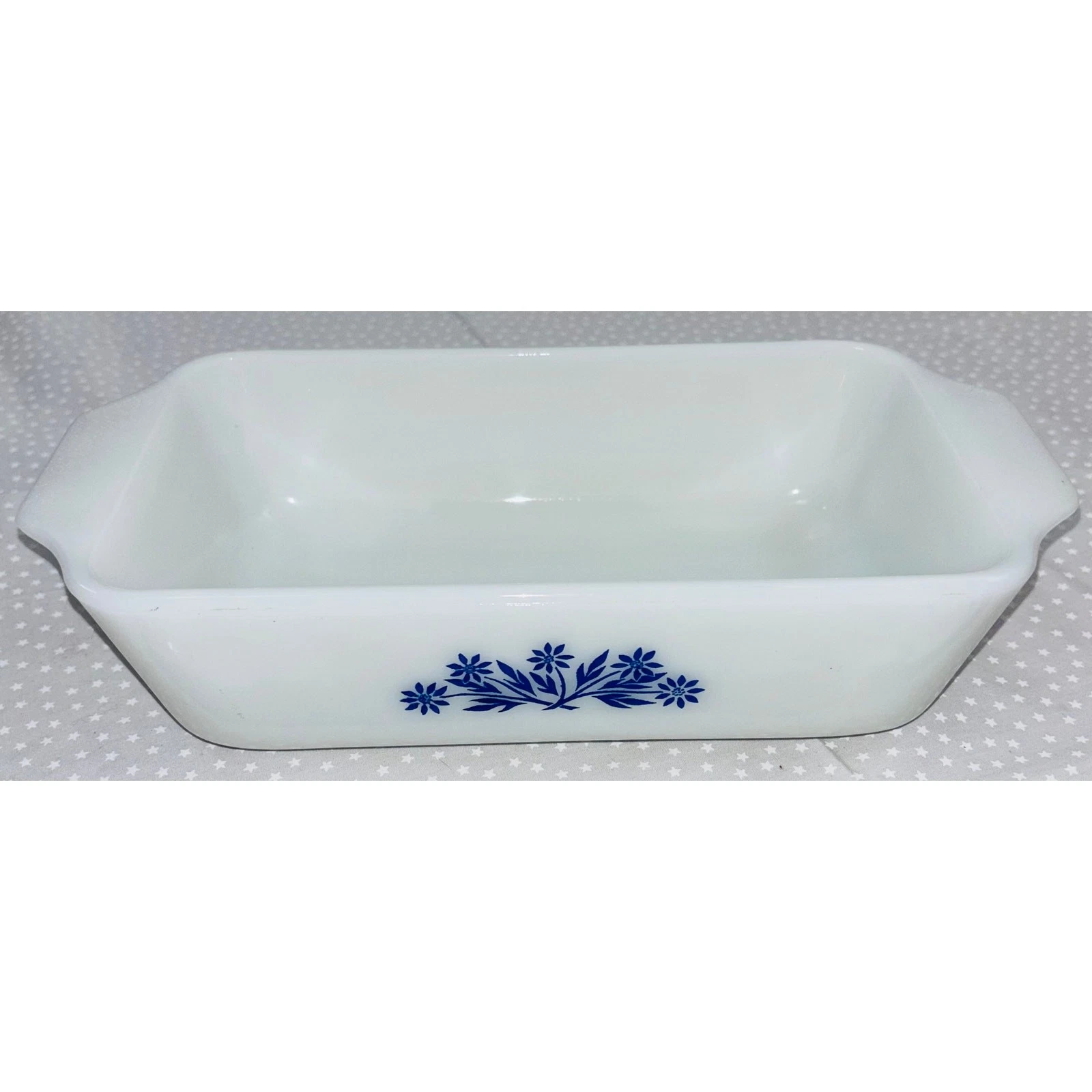Anchor Hocking Milk Glass Blue Flowers Bread Loaf Pan 1 Quart #441