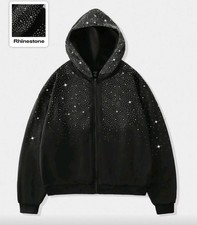 New Luxury Men Diamond Rhinestones Fashion Black Zip Hoodie High Quality
