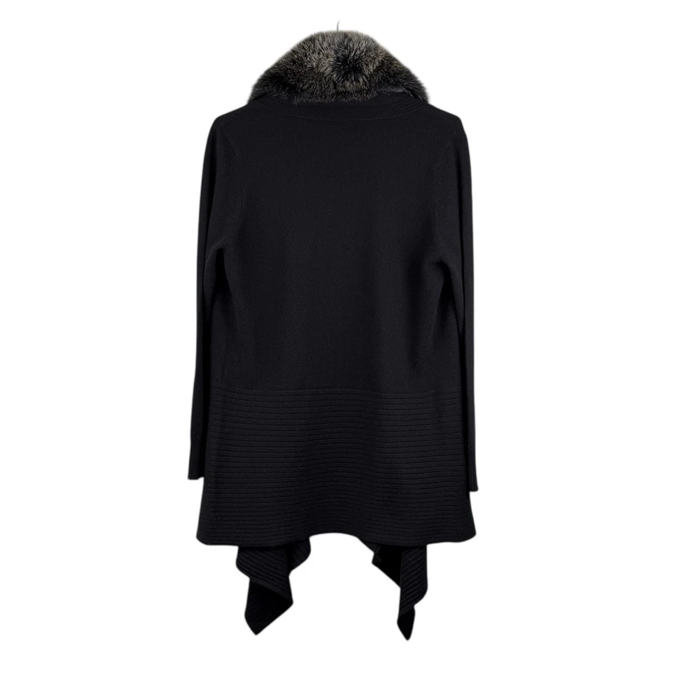 Cárdigan Neiman Marcus Cachemir Negro Plateado Piel de Zorro Cuello Desmontable Talla Med Foto 4 de 4