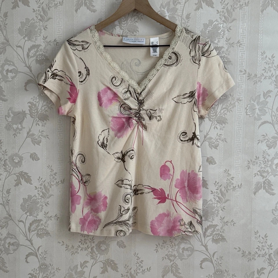 Top De Colección Y2k Talla S Borde de Encaje M Floral Rosa Marrón Cottagecore Coqueta Años 90 Femenino Foto 2 de 4
