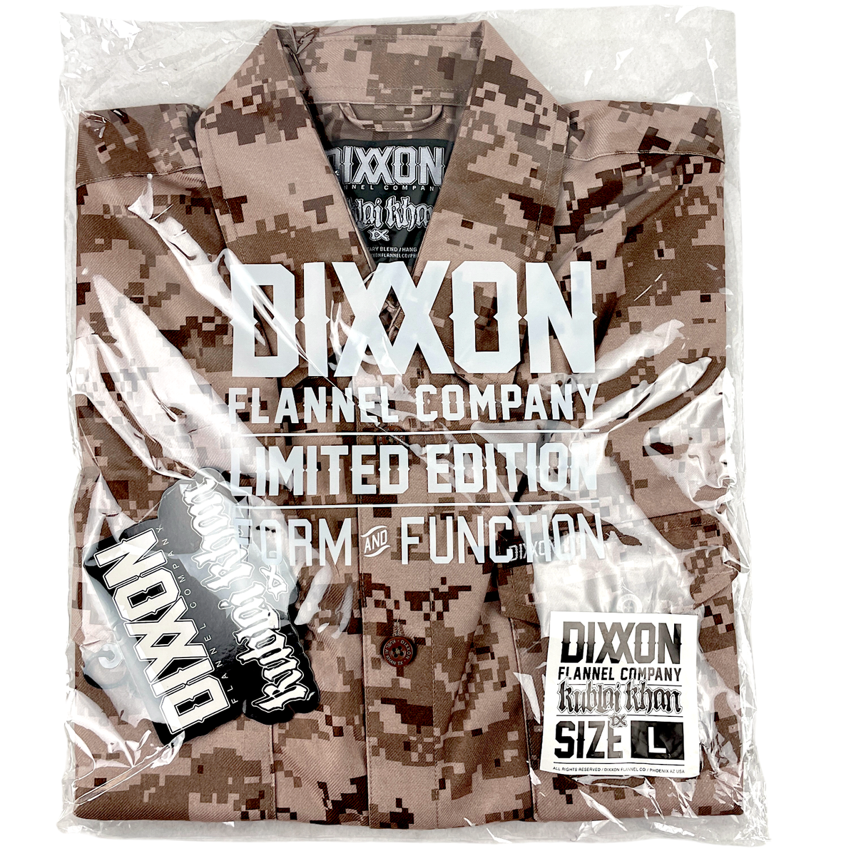DIXXON Flannel x Kublai Khan TX Men's LARGE Digital Camo Button