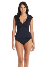 Bleu Rod Beattie Let's Get Twisted Cap Sleeve Tankini Top Black 4
