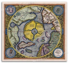1595 Septentrionalium Terrarum Flat Earth Map North Pole Art Poster Globe  16x17