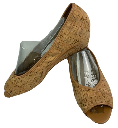 Real Cork Wedge Pumps Peep Toe 