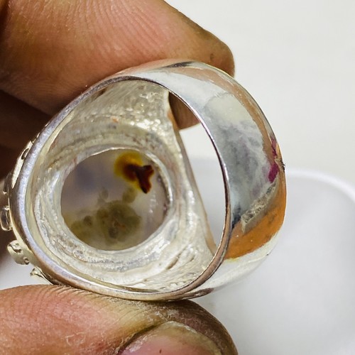 islamic jewelry 925 Silver Mens Ring Yemen Agate Aqeeq 11 US , 16g , 19x15mm - Picture 8 of 8
