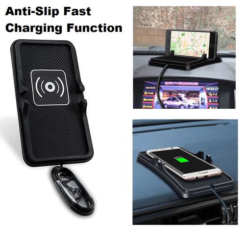 Wireless Fast Car Charger Anti Slip Phone Holder Pad Mat For iPhone Samsung - Afbeelding 1 van 11