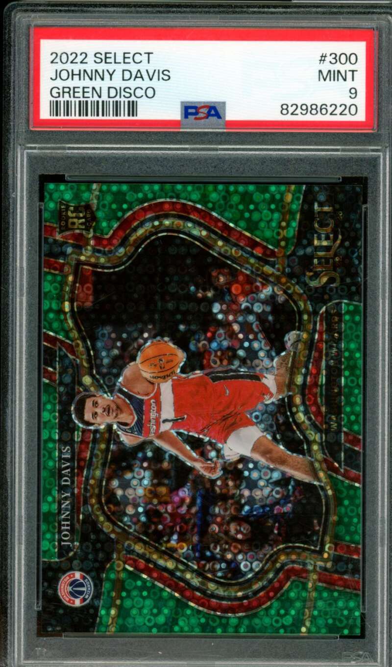 Johnny Davis Rookie Card 2022-23 Select Green Disco (2/5) #300 PSA 9