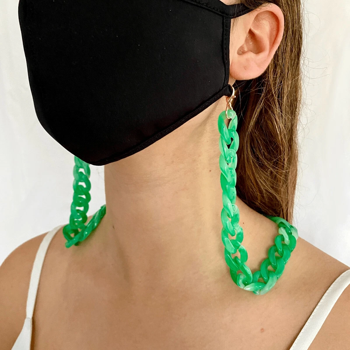 Green face mask chain, face-mask holder, facemask lanyard, mask chain holder