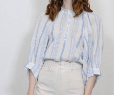Apiece Apart Everlasting Balloon Sleeve Top in White/Light Blue sz 4