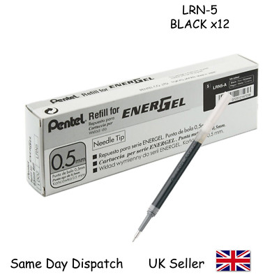 12 x Pentel LRN5-A EnerGel Roller Mine 0,5 mm Nadelspitze schwarze Tinte
