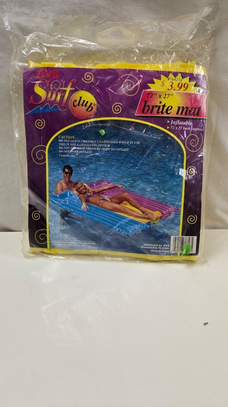 Surf Club Water Pool Float Vinyl Raft Yellow Inflatable Size 72 x 27 Outdoor