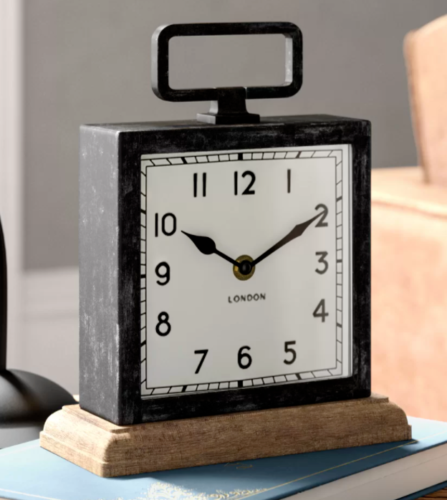 Horloge manteau en métal base en bois décoration maison salon noir en détresse cadeau - Photo 1/24