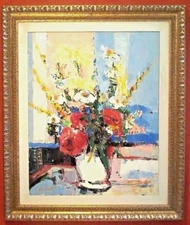 Listed CANADIAN ALAIN ROUSSEAU EXPRESSIONIST STILL LIFE FLOWERS ORIG O/C FRAMED!