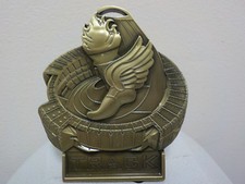 Large GOLD TRACK medal, 3" x 3.5" stands, ribbon-R, W B, running, engraving