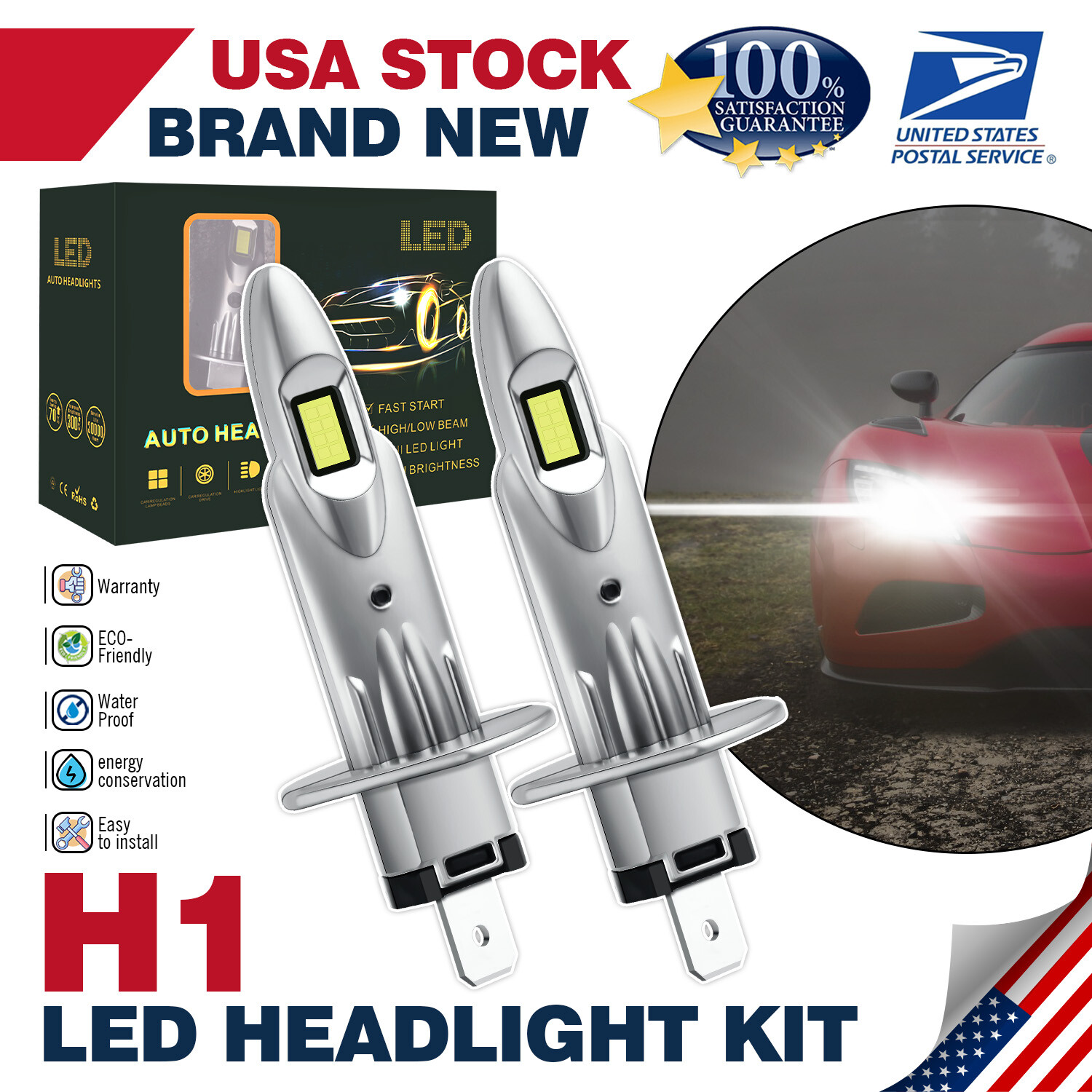 Super Bright H1 LED Headlight Bulbs 8000lm Conversion Kit High Beam 6000K White