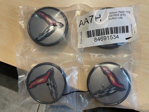CORVETTE CARBON FLASH RING PAINTED GREY CENTER BUTTON CAP GM PART NEW AA7H - Picture 2 of 2