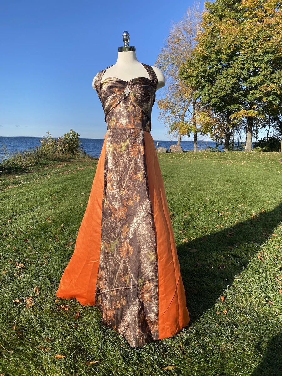 Blaze Orange And Camo Bridesmaid Dress Size 22 24 Halloween Costume Rhinestone