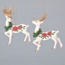 Deer w/Poinsettia Holiday Ornaments