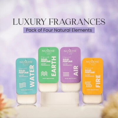Luxury Ayurvedic Solid Perfumes Pack of 4 Natural Elements Water Air Earth Fire