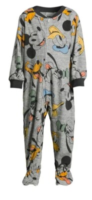 Mickey Mouse Toddler Boys One Piece Sleeper Pajama Size 18 Months Grey NEW