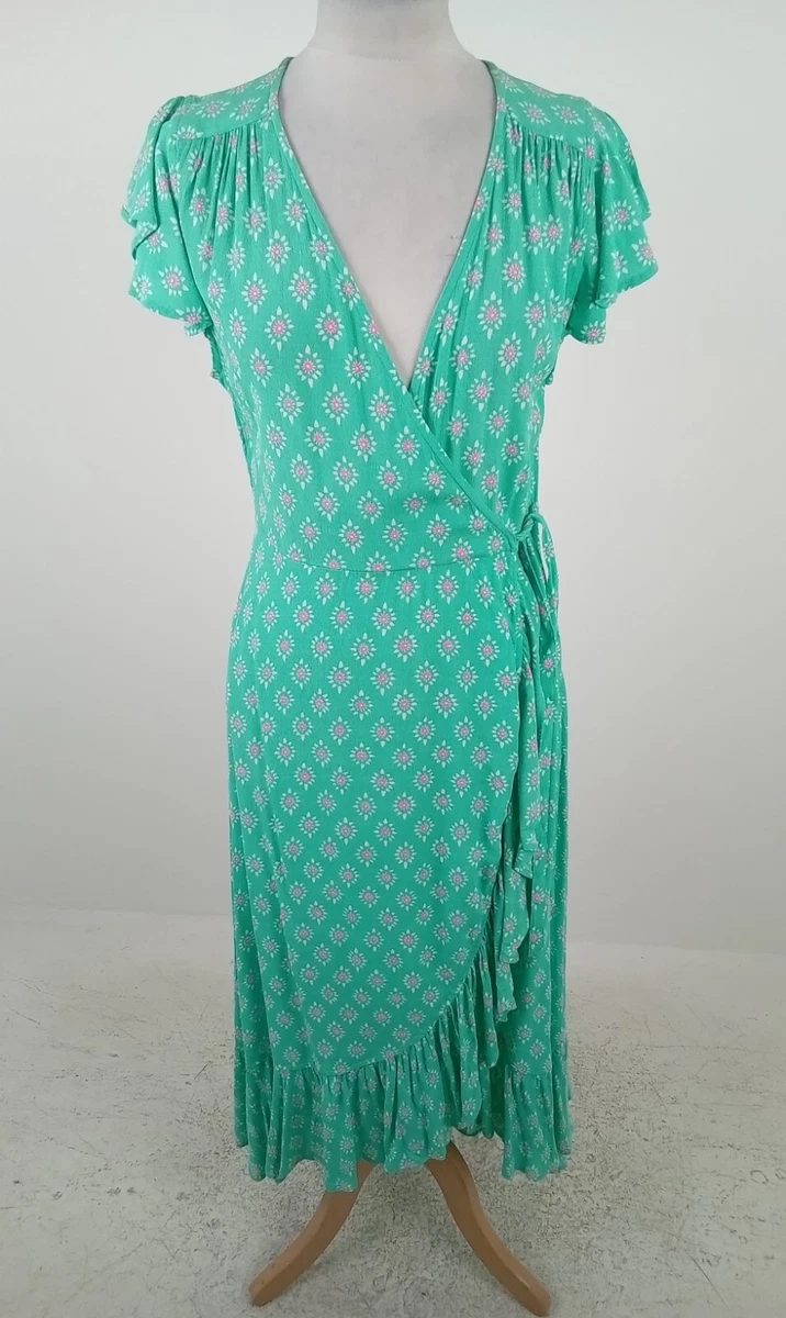 Women s M S Per Una Dress Green Floral Print Wrap Midi Dress NEW F2