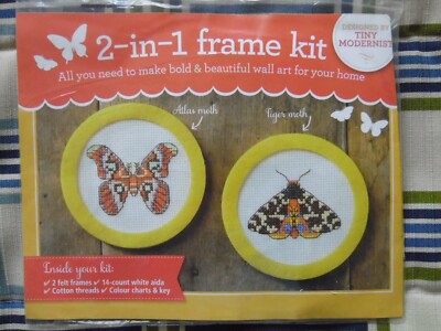 Tiny Modernist 2in 1 Kreuzstich Kit Atlas Tigermotten 14 Stück Aida Fäden