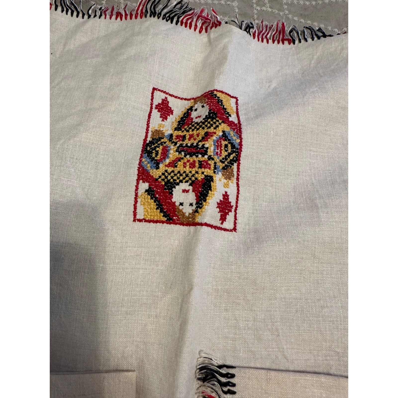 Vtg Embroidered Playing Cards Tablecloth Napkins Man Cave Table Top ...