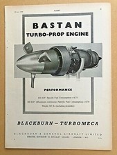 1958 Aircraft Advert BLACKBURN GENERAL BASTAN TURBO PROP ENGINE TURBOMECA