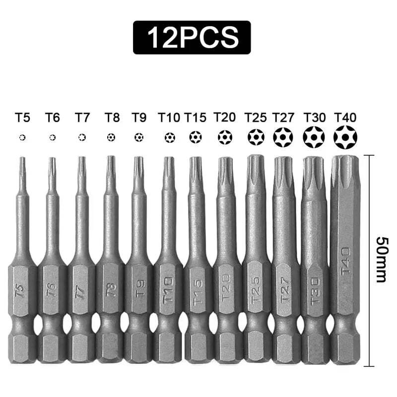 12PC Tamper Proof Star Impact Driver Bit Set with Hex Shank for Secure Fastening