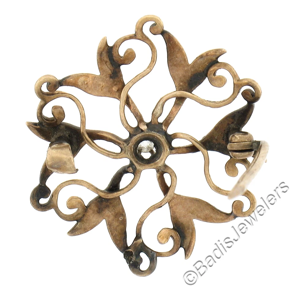 Broche prendedor antiguo victoriano de oro rosado de 9 k con diamantes y perlas semilla de 0,04 quilates Foto 3 de 4