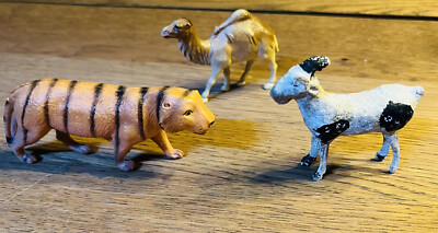 Mixed Lot of Vintage Hard Plastic Animals Tiger Goat Camel
