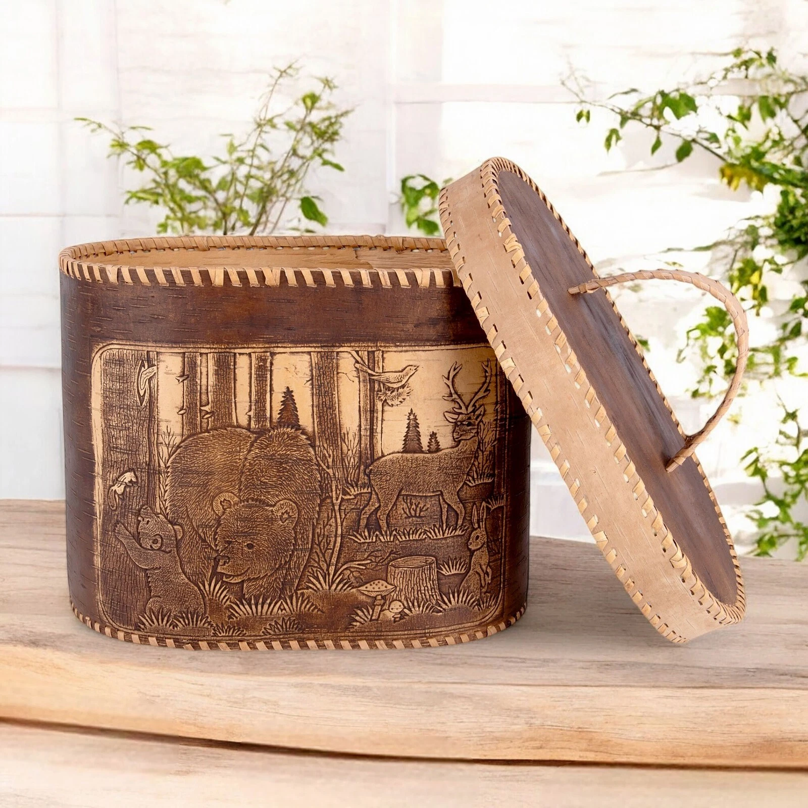 Forest Dwellers Large Birch Bark Bread Box 11x11x8"