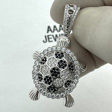 925 Solid Sterling Silver Cubic Zirconia Turtle Pendant