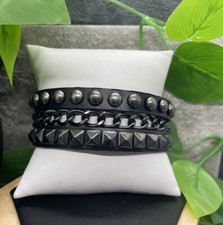 Punk Goth Bracelet Black Leather Spike Rivet Metal Studded Wristband B1696