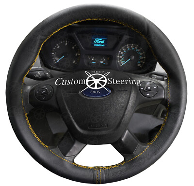 GELBE NÄHTE FÜR FORD FOCUS 2011-2014 ECHT SCHWARZ LEDER LENKRADBEZUG