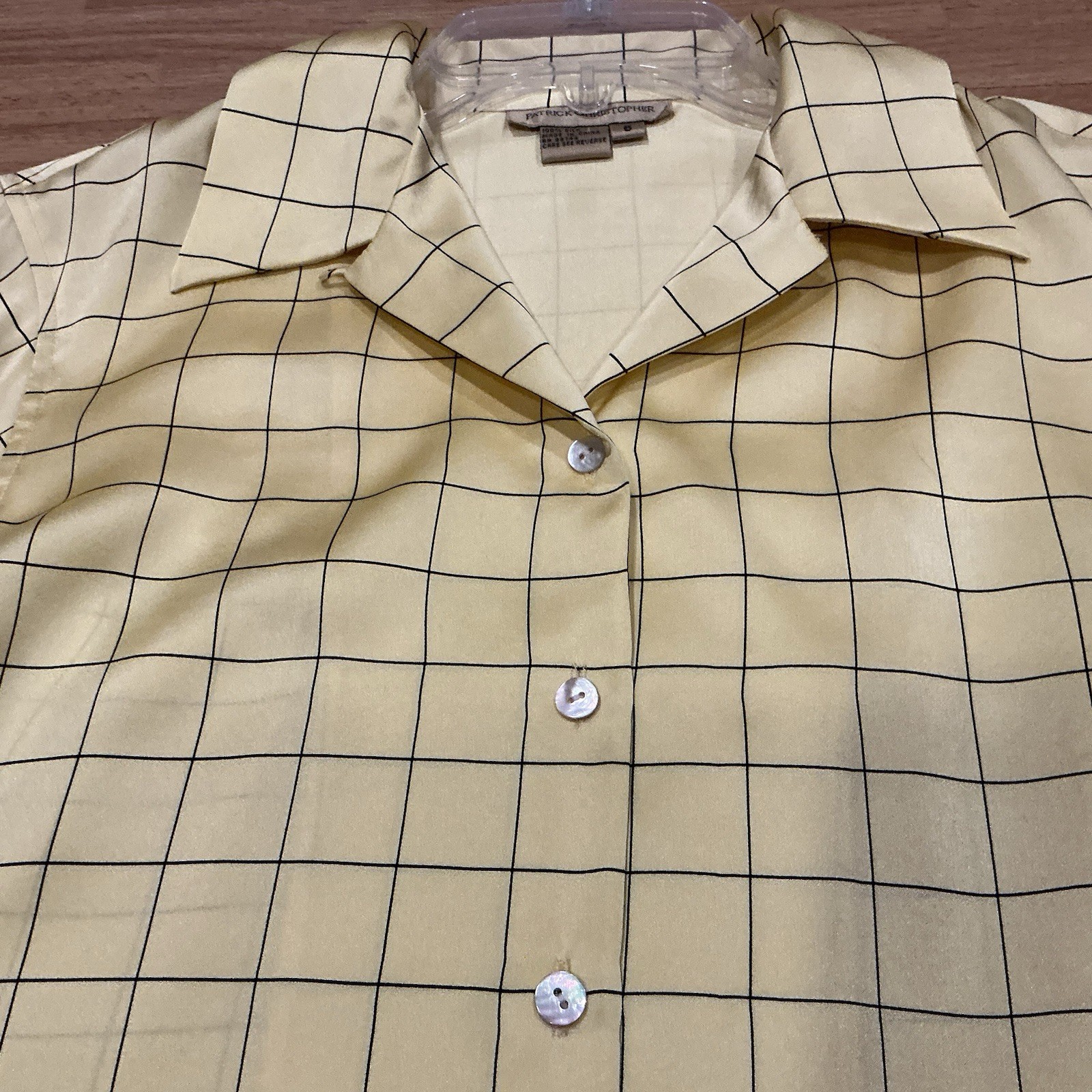 Patrick Christopher 100% Silk Button Up Shirt Yel… - image 9