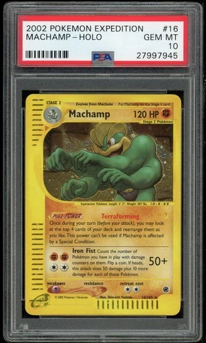 Pokemon TCG Machamp Holo Rare 16/165 Expedition PSA 10 Gem Mint WOTC E-Reader