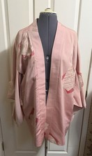 Vintage Japanese Silk Pink Haori Jacket Kimono Woven Modern Pattern